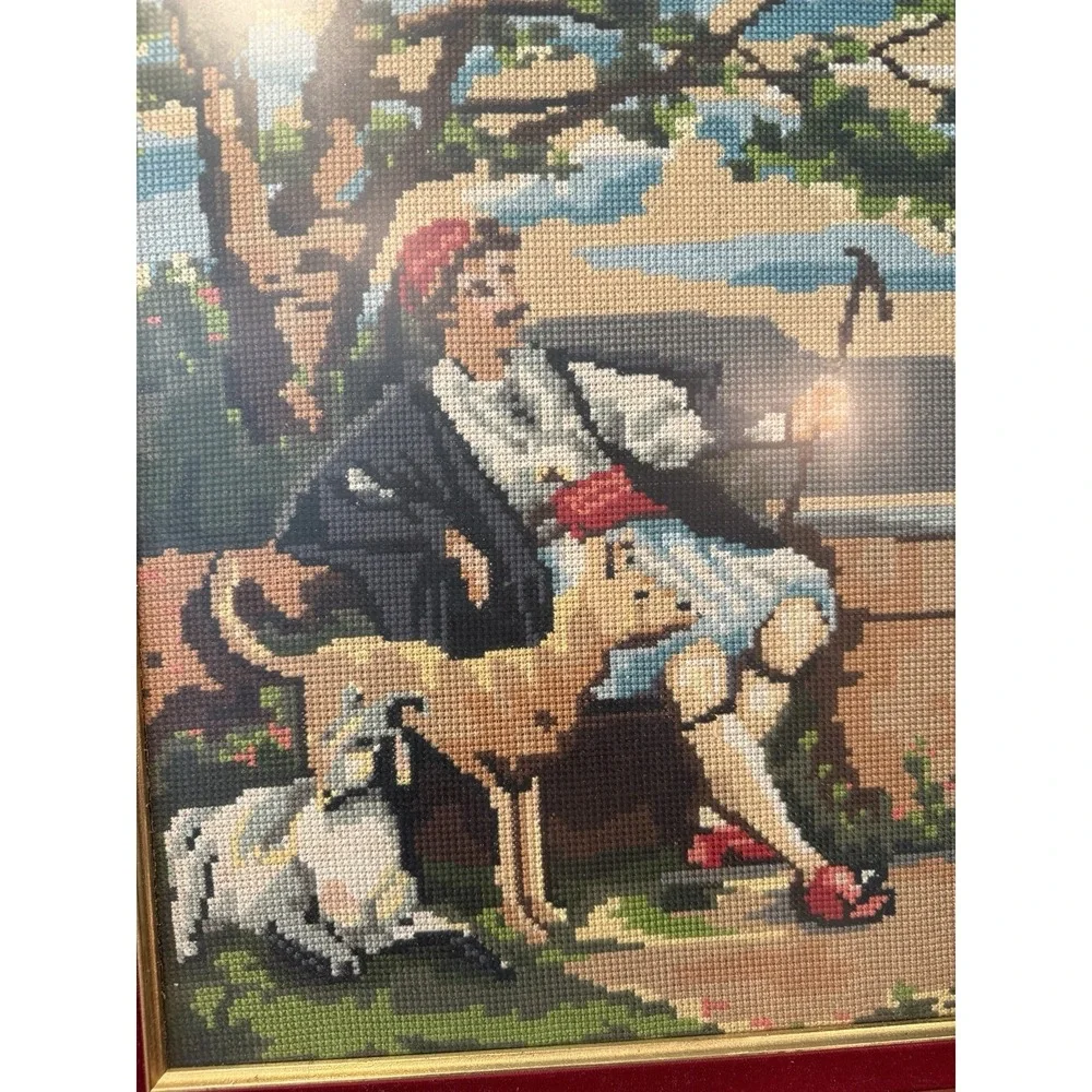Vtg Greek Needlepoint Wall Art Pair Framed Traditional Evzone & Woman 28